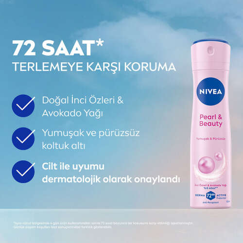 Nivea Kadın Sprey Deodorant Pearl Beauty 150 ml - 72 Saat Anti Perspirant Koruma - 3