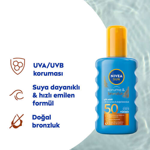 Nivea Sun SPF50 Çift Etkili Yüksek Koruma Ve Bronzluk Güneş Spreyi 200 ml - 2