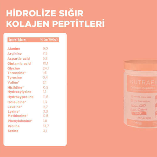 Nutrafine Bovine Collagen Doğal %100 Çifte Hidrolize Tip 1 ve Tip 3 İçeren Kolajen 300 gr - 30 Günlük - 3