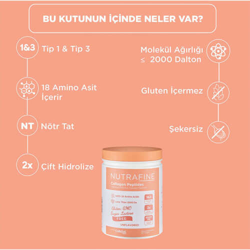 Nutrafine Bovine Collagen Doğal %100 Çifte Hidrolize Tip 1 ve Tip 3 İçeren Kolajen 70 gr - 7 Günlük - 4