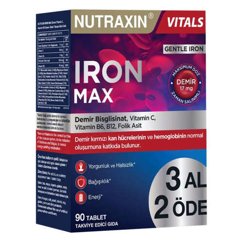 Nutraxin Iron Max Takviye Edici Gıda 90 Tablet - 3 al 2 Öde - Nutraxin