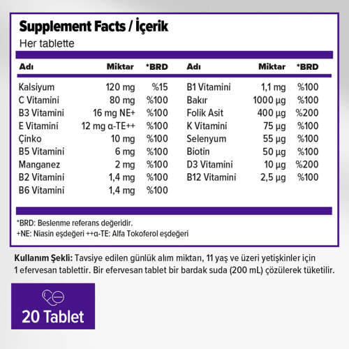 Orzax Efervit Multivitamin ve Mineral 20 Tablet - 2