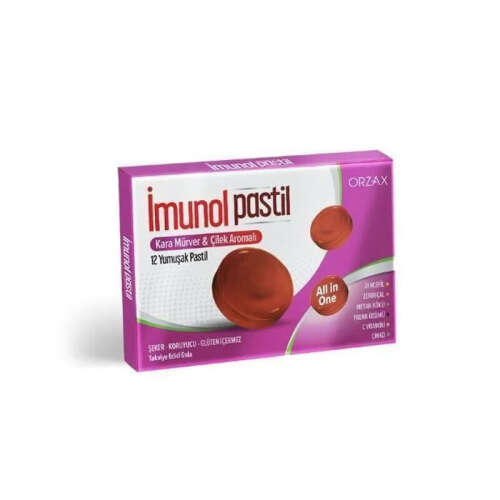 Orzax İmunol Kara Mürver Çilek Aromalı Takviye Edici Gıda 12 Pastil - Orzax