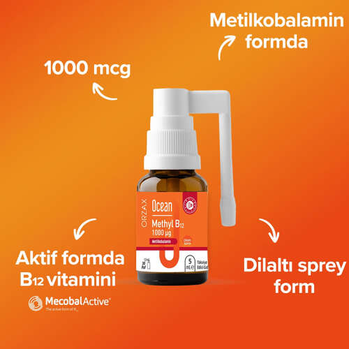 Orzax Ocean 1000 mg Methyl Cobalamin B12 Sprey 5 ml - 3