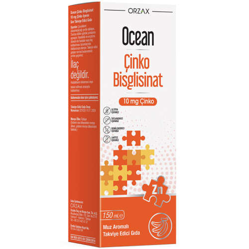 Orzax Ocean Çinko Bisglisinat 10 mg 150 ml - Muz Aromalı - Orzax