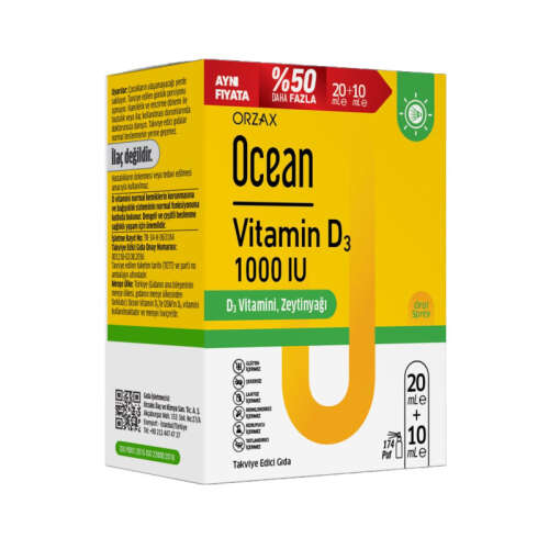 Orzax Ocean Vitamin D3 1000 IU Sprey 30 ml - %50 Daha Fazla - Orzax