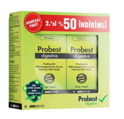 Probest Digestive Probiyotik Mikroorganizma İçeren 2 x 20 Kapsül - 2.'si %50 İNDİRİMLİ - Abdi İbrahim