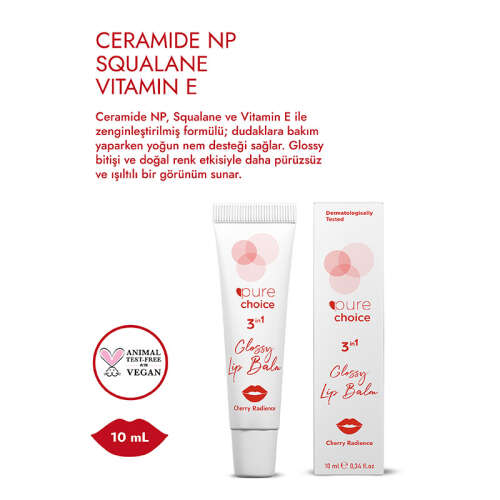 Pure Choice Parlatıcı 3in1 Glossy Lip Balm - Cherry Radiance 10 ml - 5