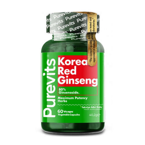 Purevits Korea Red Ginseng 500 mg Takviye Edici Gıda 60 Vegan Kapsül - Purevits