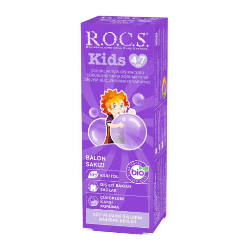 ROCS Kids 4-7 Yaş Meyveli Çocuk Diş Macunu (Balon Sakızı) 35ml. - ROCS