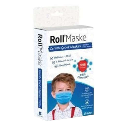 Roll Maske Çocuk Maskesi 10 Adet - Erkek - Kurtsan Medikal