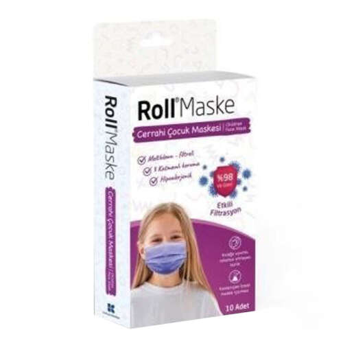 Roll Maske Çocuk Maskesi 10 Adet - Kız - Kurtsan Medikal