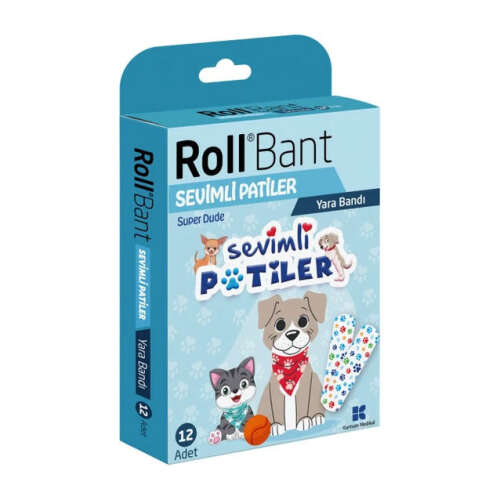Rollbant Sevimli Patiler Yara Bandı 12 Adet - Kurtsan Medikal