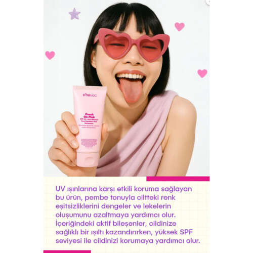 She Vec Crush On Pink - SPF 50+ Leke Karşıtı ve Ton Eşitleyici Pembe Güneş Kremi 50 ml - 4