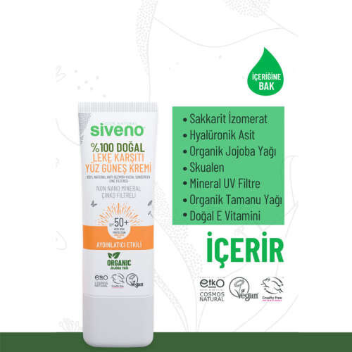 Siveno %100 Doğal Leke Karşıtı Spf 50 Yüz Güneş Kremi 30 ml - 3