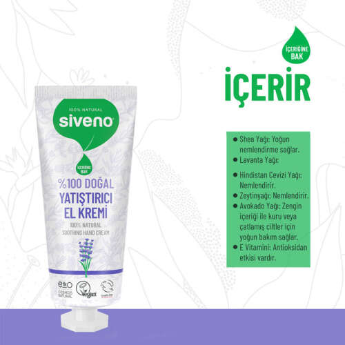 Siveno Doğal El ve Vücut Kremi Lavanta Yoğun Nemlendirici Vegan 30 ml - 2