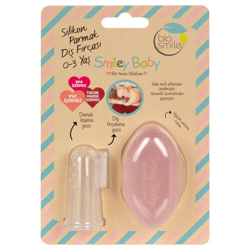 Smiley Baby Silikon Parmak Fırça - Pembe - BioSmile