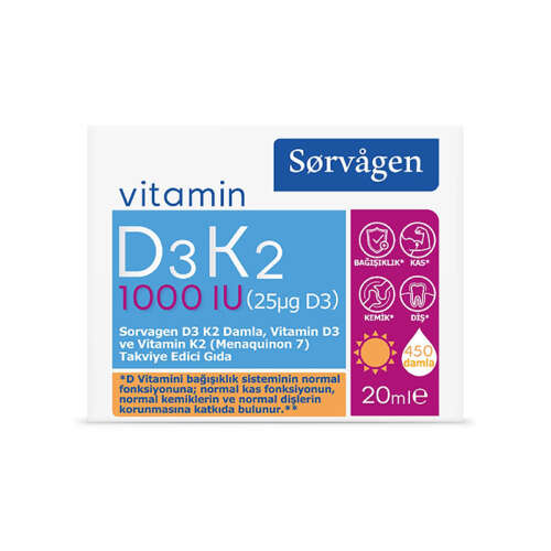 Sorvagen Vitamin D3K2 Takviye Edici Gıda 20 ml - 1