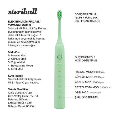 Steriball Elektrikli Diş Fırçası - Yeşil - 3
