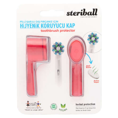 Steriball Pilli veya Şarjlı Diş Fırçaları İçin Hijyenik Diş Fırçası Kabı - Kırmızı - Steriball