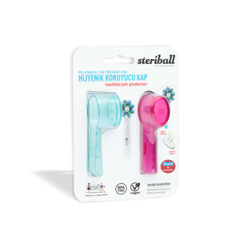 Steriball Pilli veya Şarjlı Diş Fırçaları İçin Hijyenik Diş Fırçası Kabı - Şeffaf ve Pembe - Steriball