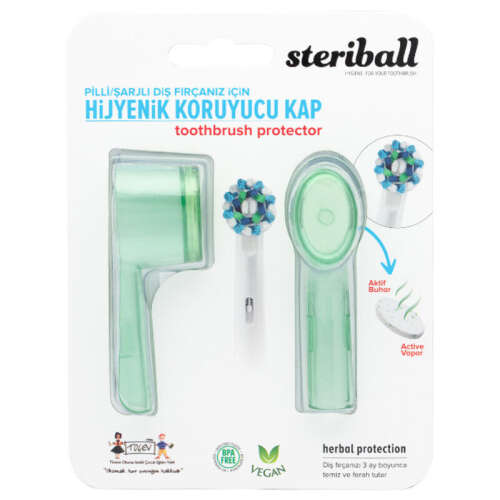 Steriball Pilli veya Şarjlı Diş Fırçaları İçin Hijyenik Diş Fırçası Kabı - Yeşil - Steriball