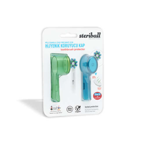 Steriball Pilli veya Şarjlı Diş Fırçaları İçin Hijyenik Diş Fırçası Kabı - Yeşil ve Mavi - Steriball