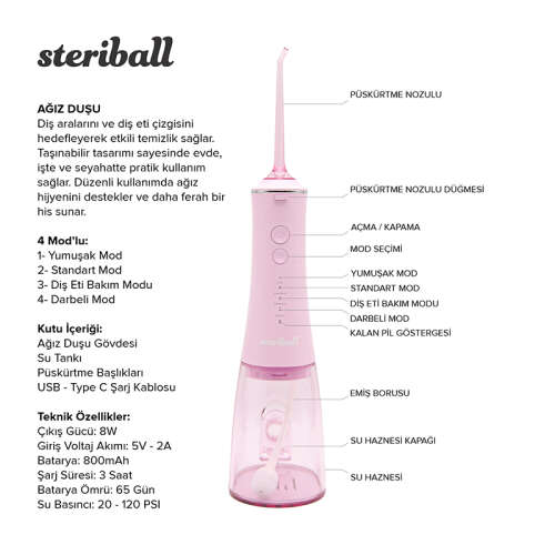 Steriball Taşınabilir Ağız Duşu - Pembe - 3