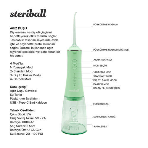 Steriball Taşınabilir Ağız Duşu - Yeşil - 3