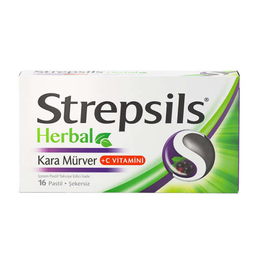 Strepsils Herbal Kara Mürver +C Vitamini İçeren Takviye Edici Gıda 16 Pastil - Strepsils Herbal