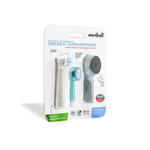 Streriball Pilli Şarjlı Diş Fırçanız için Yedek Başlık + Hijyenik Koruyucu Kap - Steriball