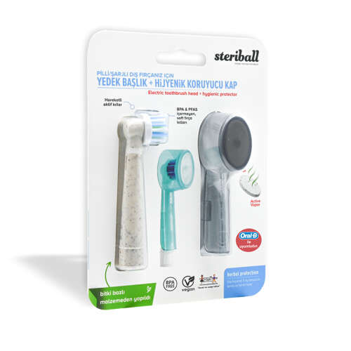 Steriball Pilli Şarjlı Diş Fırçanız için Yedek Başlık + Hijyenik Koruyucu Kap - 2