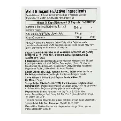 Suda Vitamin Berberine Plus Karamuk Ekstresi 30 Kapsül - 4