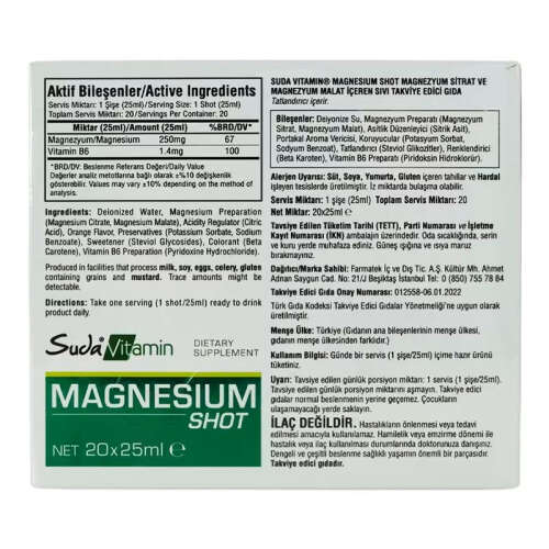 Suda Vitamin Magnesium Shot Portakal Aromalı 20 x 25ml - 3