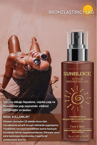 Sunblock Nemlendirici ve Bronzlaştırıcı Yağ 100 ml - 3