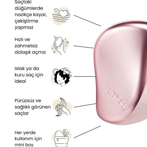 Tangle Teezer Compact Styler Pink Matte Chrome Saç Fırçası - Düz ve Kıvırcık Saçlar için Çanta Boy Tarak - 4
