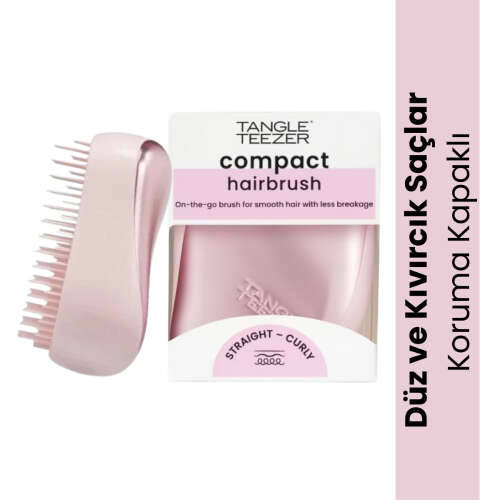 Tangle Teezer Compact Styler Pink Matte Chrome Saç Fırçası - Düz ve Kıvırcık Saçlar için Çanta Boy Tarak - Tangle Teezer