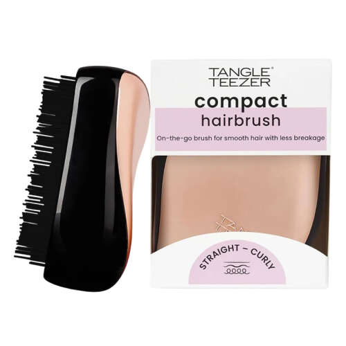 Tangle Teezer Compact Styler Rose Gold Black Saç Fırçası -Kıvırcık ve Düz Saçlar için Seyahat Boy Tarak - Tangle Teezer