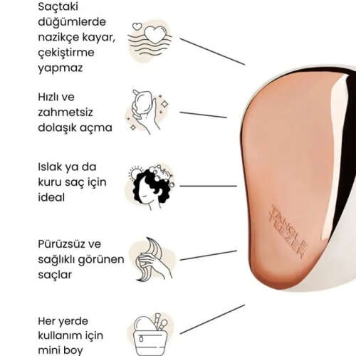 Tangle Teezer Compact Styler Rose Gold Ivory Kapaklı Saç Fırçası - Düz Kıvırcık Saçlar için Seyahat Boy Tarak - 4