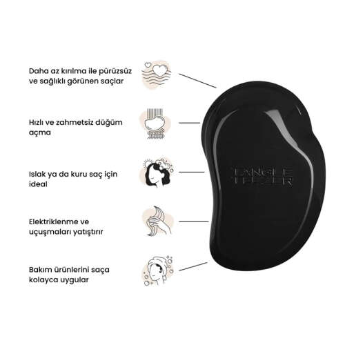 Tangle Teezer Original Panther Black Düz-Kıvırcık Saçlar için Saç Fırçası-Tarak - 2