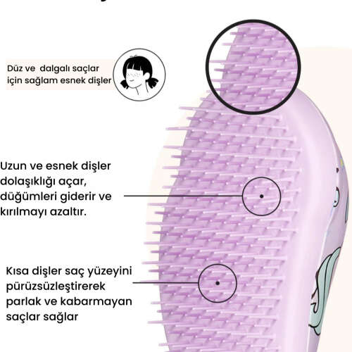 Tangle Teezer Small Original Childrens Unicorn Multi Çocuk Düğüm Açıcı Saç Fırçası-Tarak - Düz ve Kıvırcık Saçlar - 3