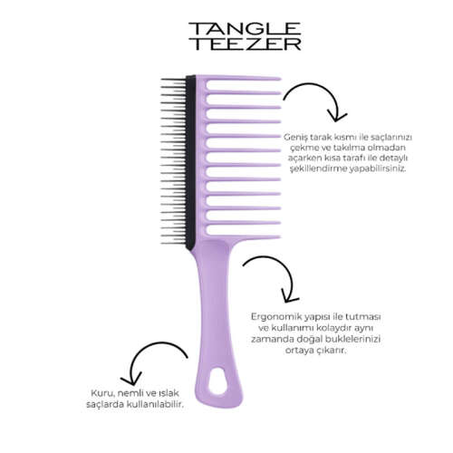 Tangle Teezer Wide Tooth Comb Kıvırcık ve Bukleli Saçlar için Lila Saç Fırçası-Tarak - 2