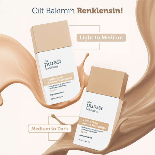 The Purest Solutions Hydra Glow Nemlendirici Serum Fondöten SPF50+ 30 ml - Açık-Orta Ton - 8