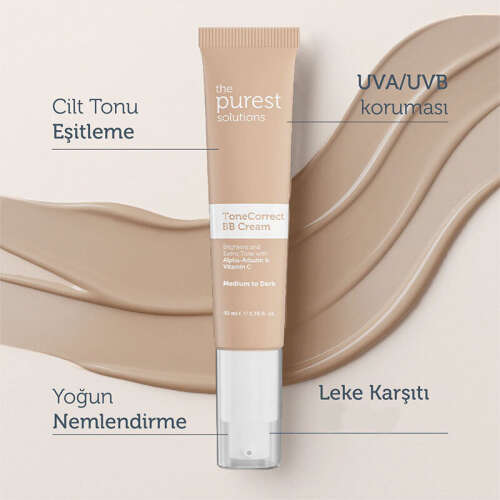 The Purest Solutions Lekeli Ciltler İçin Cilt Tonu Eşitleyici BB Krem SPF50+ 40 ml Orta-Koyu Ton - 5