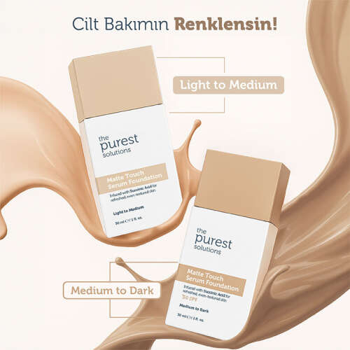 The Purest Solutions Matte Touch Sebum Dengeleyici ve Matlaştırıcı Serum Fondöten SPF50+ 30 ml - Açık-Orta Ton - 8