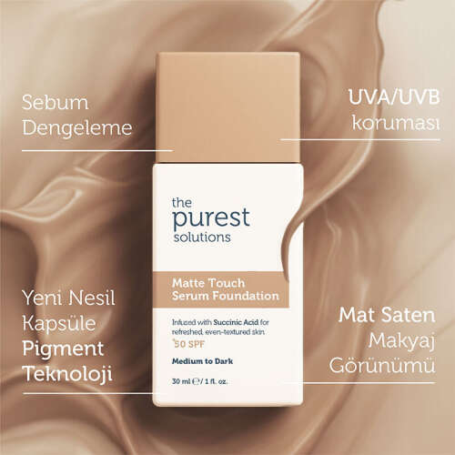 The Purest Solutions Matte Touch Sebum Dengeleyici ve Matlaştırıcı Serum Fondöten SPF50+ 30 ml - Orta-Koyu Ton - 7