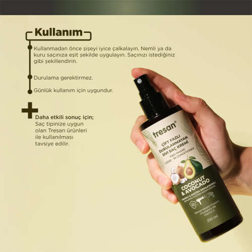 Tresan Hindistan Cevizi ve Avokado Çift Fazlı Durulanmayan Sıvı Saç Kremi 250 ml - 2