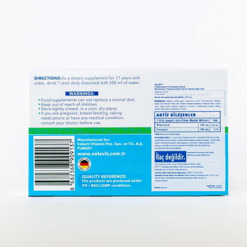 Velavit V-Magnesium Potassium Citrate Takviye Edici Gıda 20 Saşe - Velavit