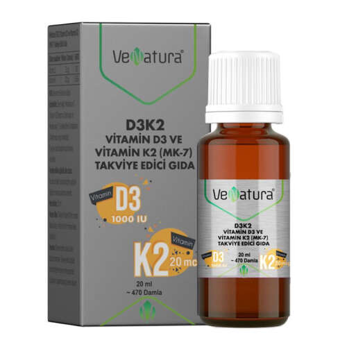 VeNatura D3K2 Vitamin D3 Ve Menaquinon 7 Takviye Edici Gıda 20 ml - VeNatura