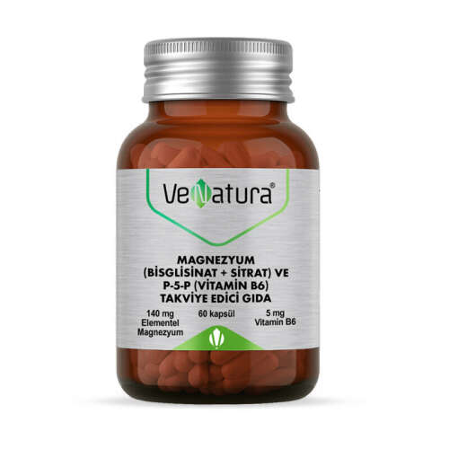 VeNatura Magnezyum (Bisglisinat+Sitrat) ve P5P (Vitamin B6) 60 Kapsül - VeNatura
